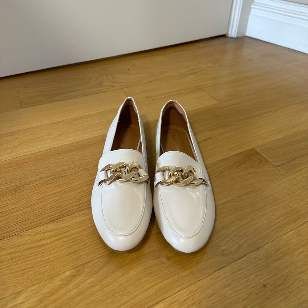 New with box white leather loafers